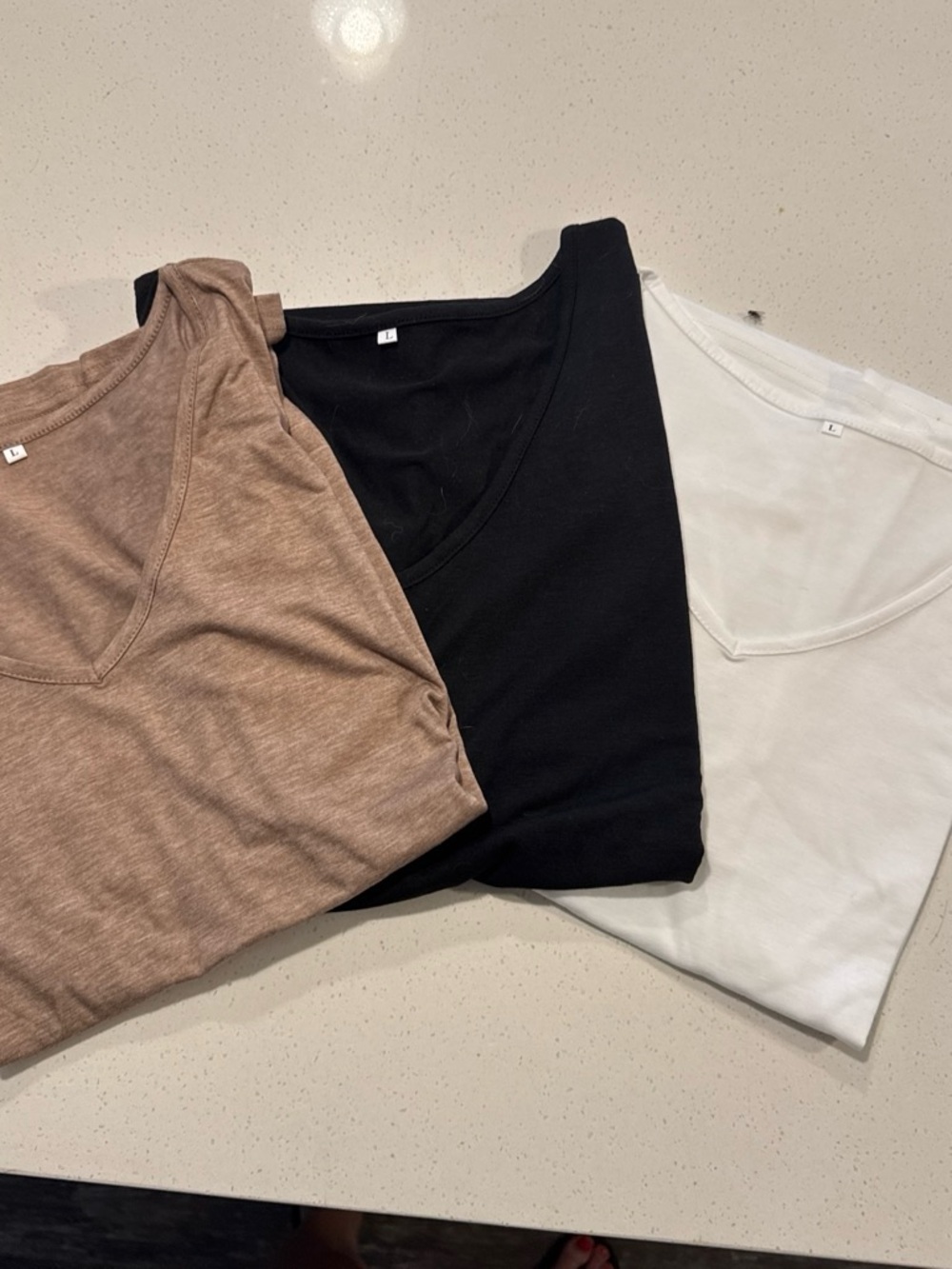 V-Neck Tee Trio — Taupe, Black & White